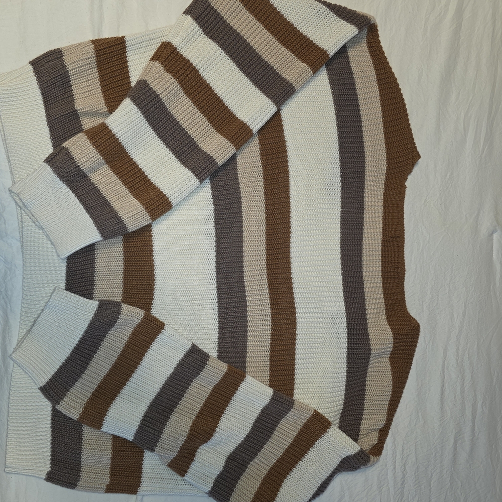 Pink Lily Striped Sweater - Brown, Cream, and Tan